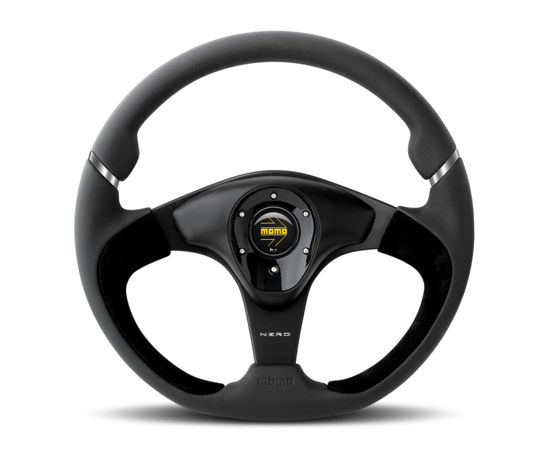MOMO Nero 350mm Steering Wheel with Black Leather and Suede - Black Spokes