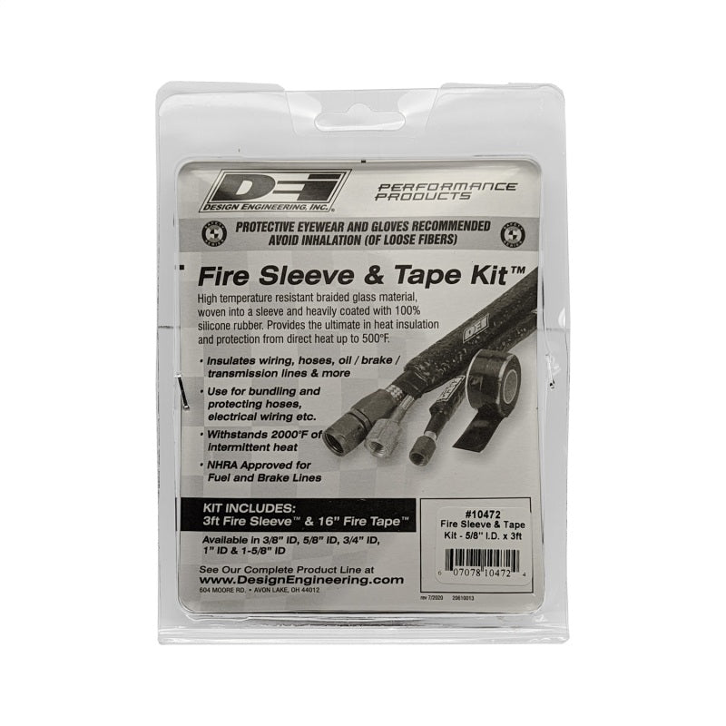 DEI Fire Sleeve and Tape Kit 5/8 inch I.D. x 3 ft for Automotive Heat Protection