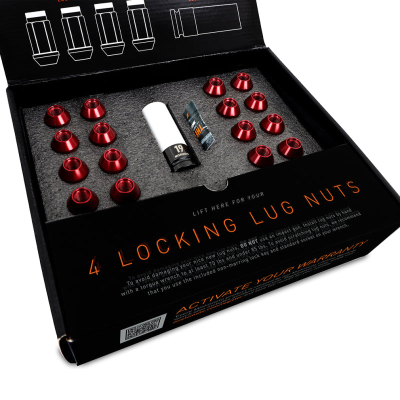 Mishimoto Aluminum Locking Lug Nuts M12x1.25 Set in Red with Non-Marring Sockets