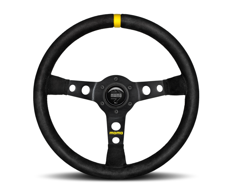 MOMO MOD07 350mm Steering Wheel - Black Suede with Black Spokes and Single Stripe