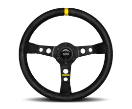 MOMO MOD07 350mm Steering Wheel - Black Suede with Black Spokes and Single Stripe