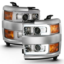 Load image into Gallery viewer, ANZO 2015-2016 Chevrolet Silverado Projector Headlights with Plank Style Design in Chrome and Amber