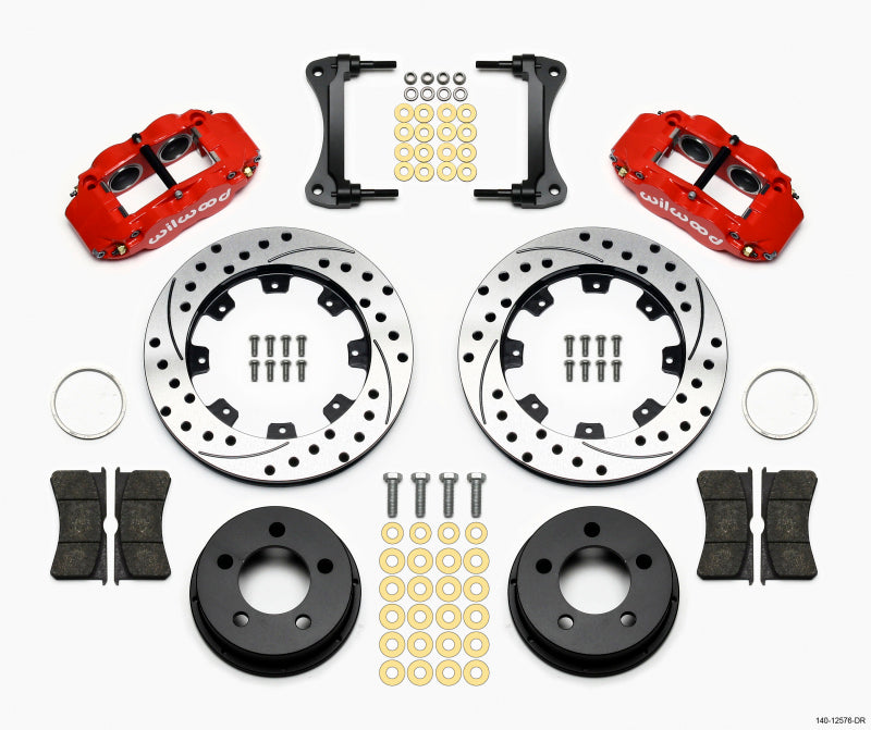 Wilwood Narrow Superlite 4R Front Brake Kit with 12.19-inch Drilled Rotors for 1984-1989 Jeep YJ Models in Red Finish