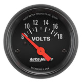AutoMeter Z-Series 52mm 8-18 Volt Electric Voltmeter Gauge for Automotive Systems