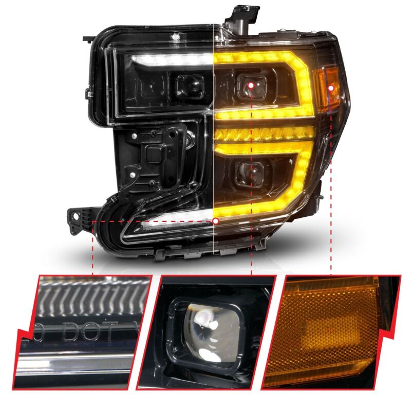ANZO 19-21 GMC Sierra 1500 LED Projector Headlights with Switchback and Sequential Indicators – Black Housing
