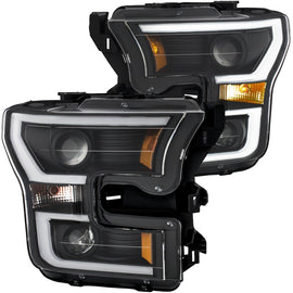ANZO 2015-2017 Ford F-150 Projector Headlights with Plank Style Switchback in Black and Amber
