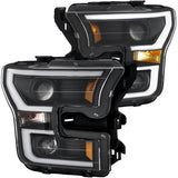 ANZO 2015-2017 Ford F-150 Projector Headlights with Plank Style Switchback in Black and Amber