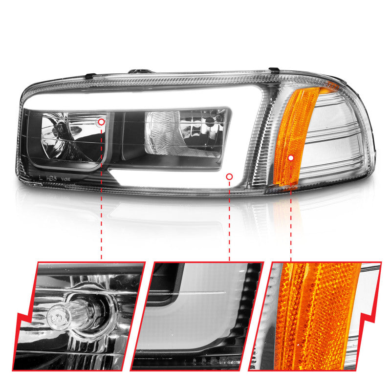 ANZO 99-17 GMC Sierra/Denali Headlight Set with Black Housing and Clear Lenses
