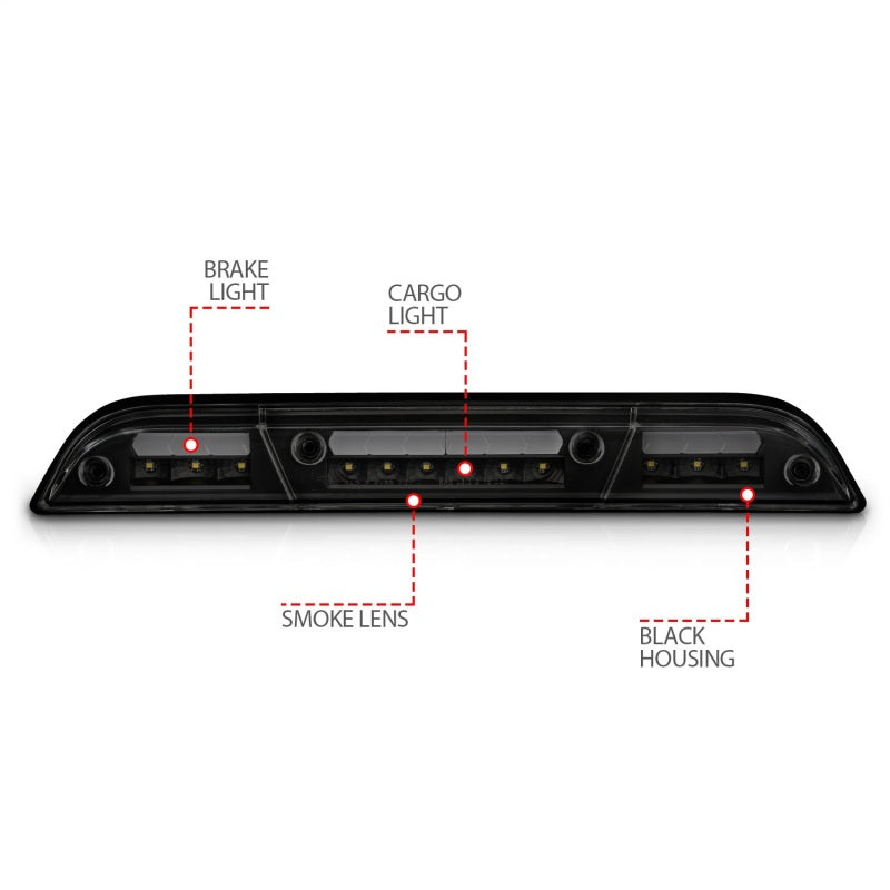 ANZO 15-20 Ford F-150 F-450 LED Third Brake Light Assembly with Smoke Lens and Black Housing