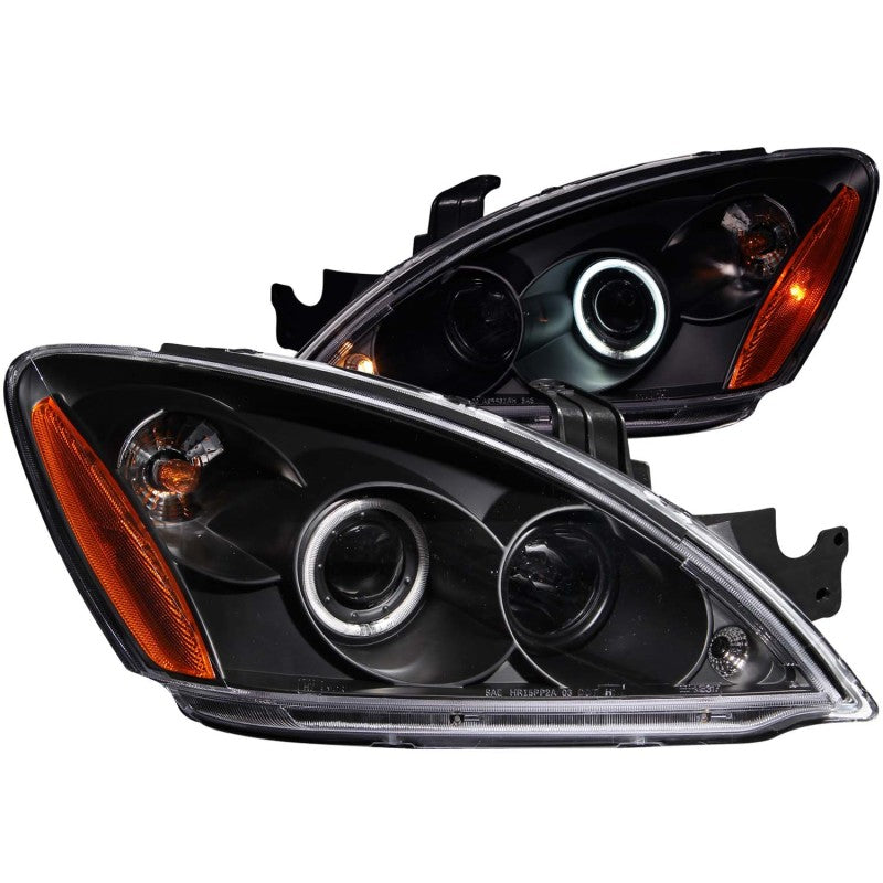 ANZO 2004-2007 Mitsubishi Lancer Projector Headlights with Halo - Black Housing, CCFL, Clear Lens - Pair