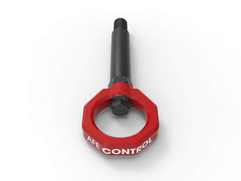 aFe Control Rear Tow Hook for BMW F-Chassis Models - Red Finish with CNC Machined Steel Construction