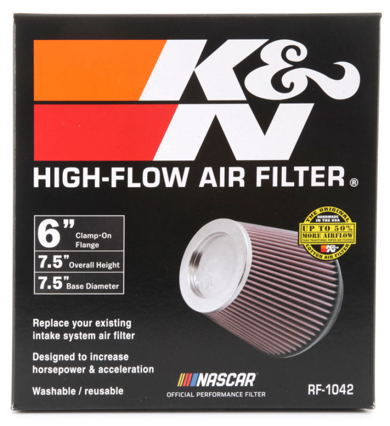 K&N Engineering Round Tapered Universal Air Filter * 6 Inch Flange, 7.5 Inch Base OD, 5 Inch Top OD, 6.5 Inch Height