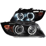 ANZO 2006-2008 BMW 3 Series E90-E91 Projector Headlights with Halo and LED Bar, Black Housing