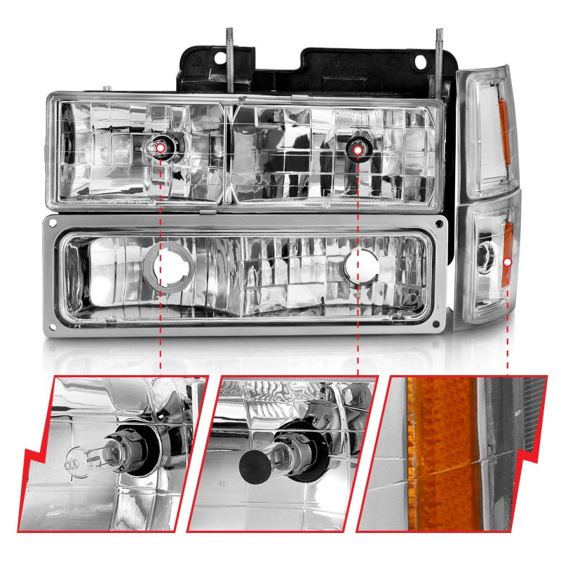 ANZO 88-98 Chevrolet C1500 Crystal Headlights with Chrome Housing and Signal/Side Markers