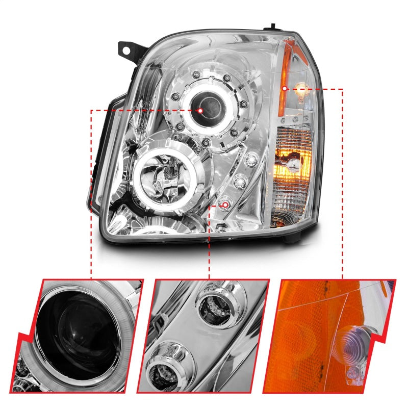 ANZO 2007-2014 GMC Yukon Projector Headlights with Halo - Chrome Housing and CCFL Rings