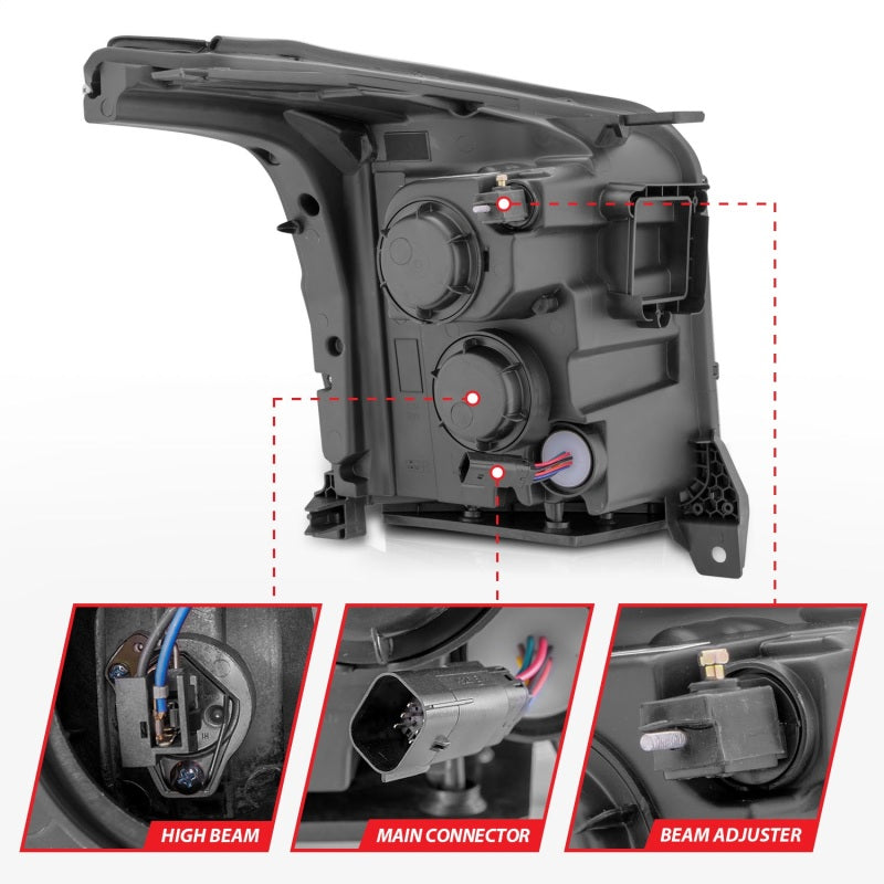 ANZO 2015-2017 GMC Yukon XL Projector Headlights with Lightbar - Black Housing and Clear Lens