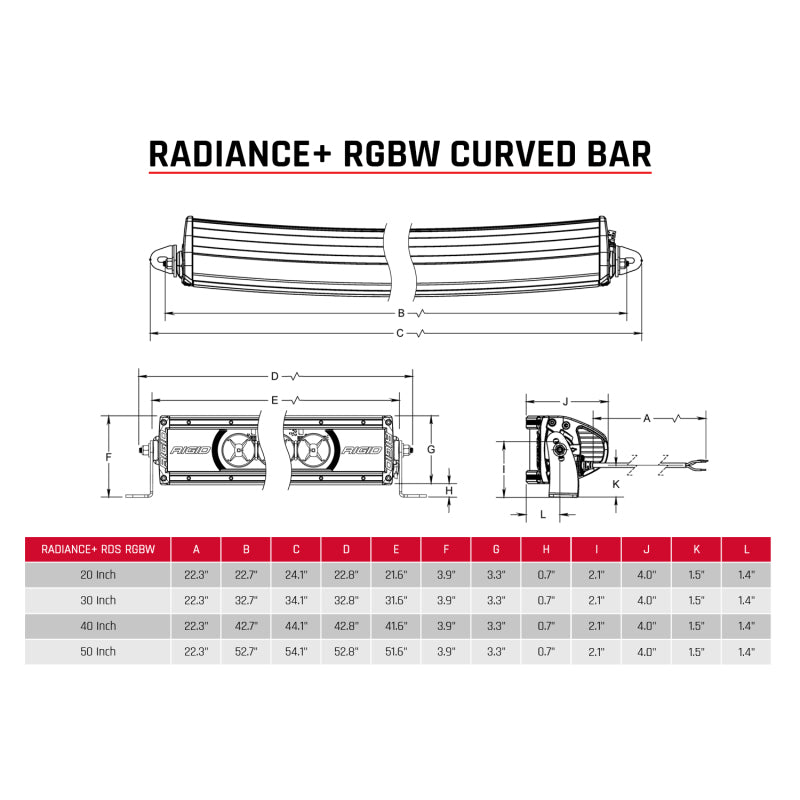 Rigid Industries Radiance+ Curved 20-inch RGBW Light Bar for Automotive Lighting