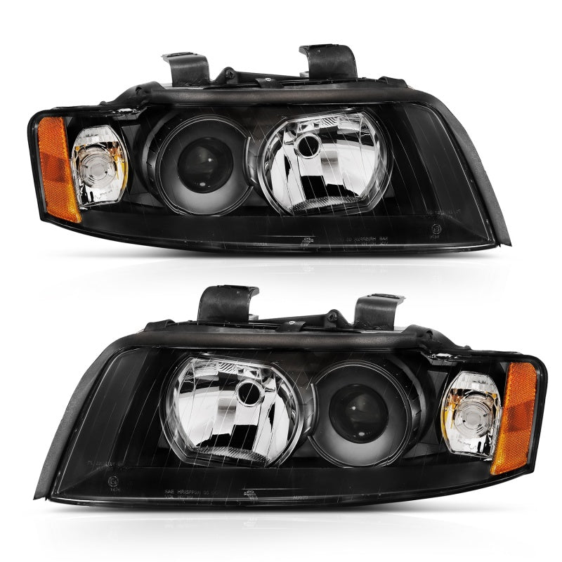 ANZO 2002-2005 Audi A4 Projector Headlight Set Black G2 Halogen - Pair