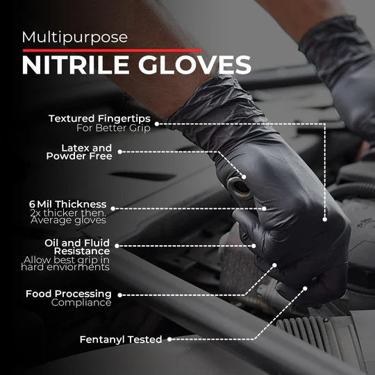 Heavy Duty Industrial Black Nitrile Gloves (6 Mil)