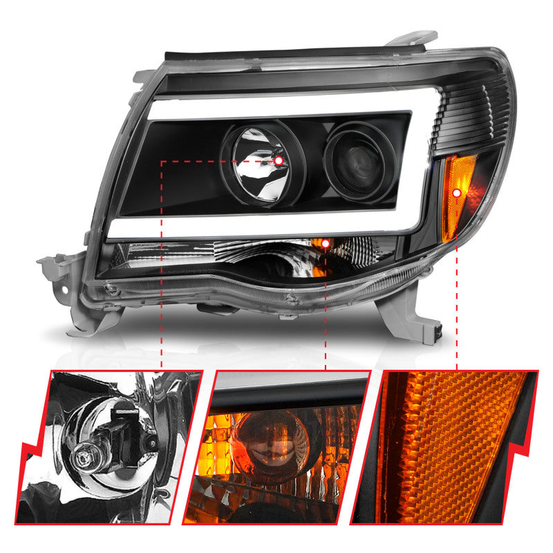 ANZO 05-09 Toyota Tacoma Projector Headlights with Plank Style and Clear Lens