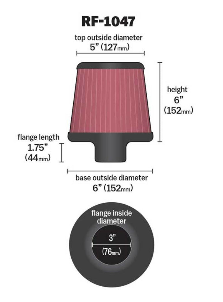 K&N RF-1047 Universal Air Filter with Carbon Fiber Top for Mitsubishi Lancer