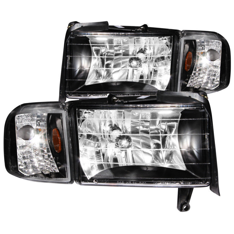 ANZO 1994-2001 Dodge Ram Crystal Headlight Set with Clear Lenses and Black Housing
