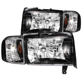 ANZO 1994-2001 Dodge Ram Crystal Headlight Set with Clear Lenses and Black Housing