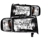 ANZO 1994-2001 Dodge Ram Crystal Headlight Set with Clear Lenses and Black Housing