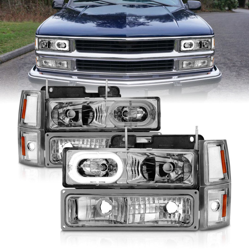 ANZO 88-98 Chevrolet C1500 Crystal Headlight Set with Halo and Signal Lights