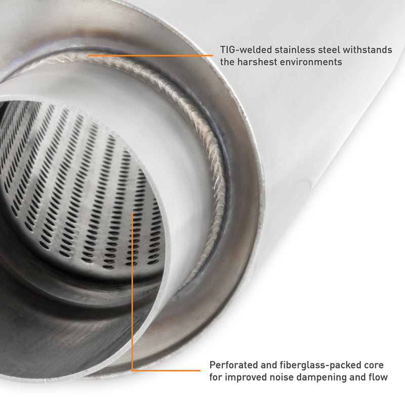 Mishimoto Universal Muffler with 3-inch Offset Inlet/Outlet - Brushed Stainless Steel