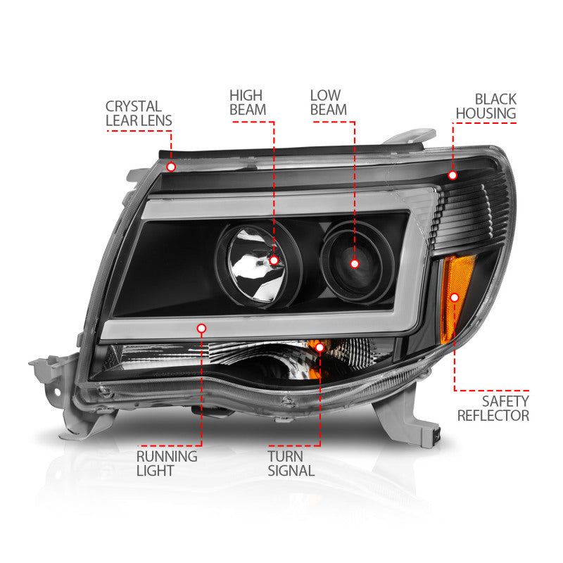 ANZO 05-09 Toyota Tacoma Projector Headlights with Plank Style and Clear Lens