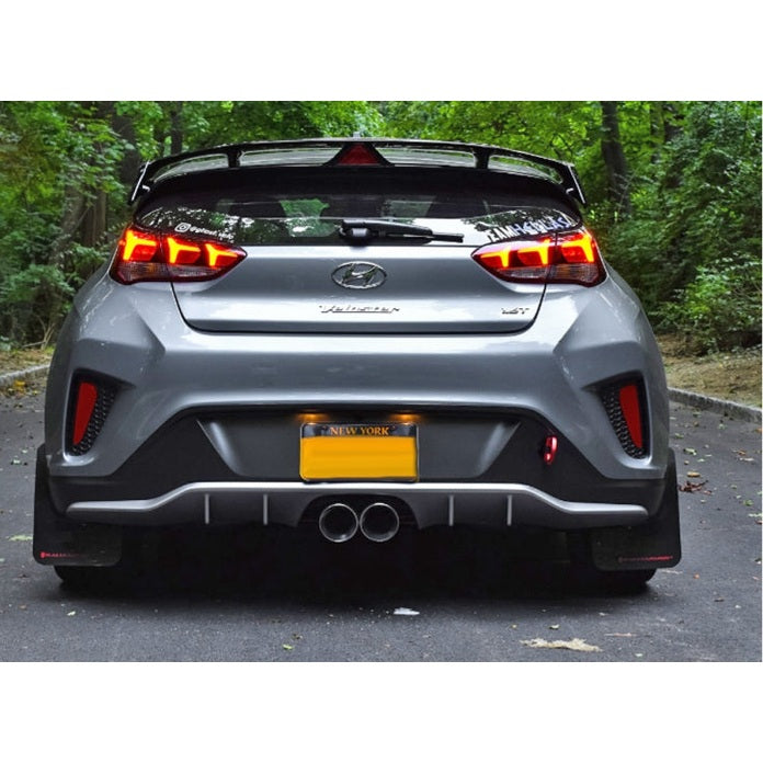 Rally Armor 19-21 Hyundai Veloster Turbo/2.0/R-Spec Black UR Mud Flap with Red Logo - Durable Polyurethane Protection