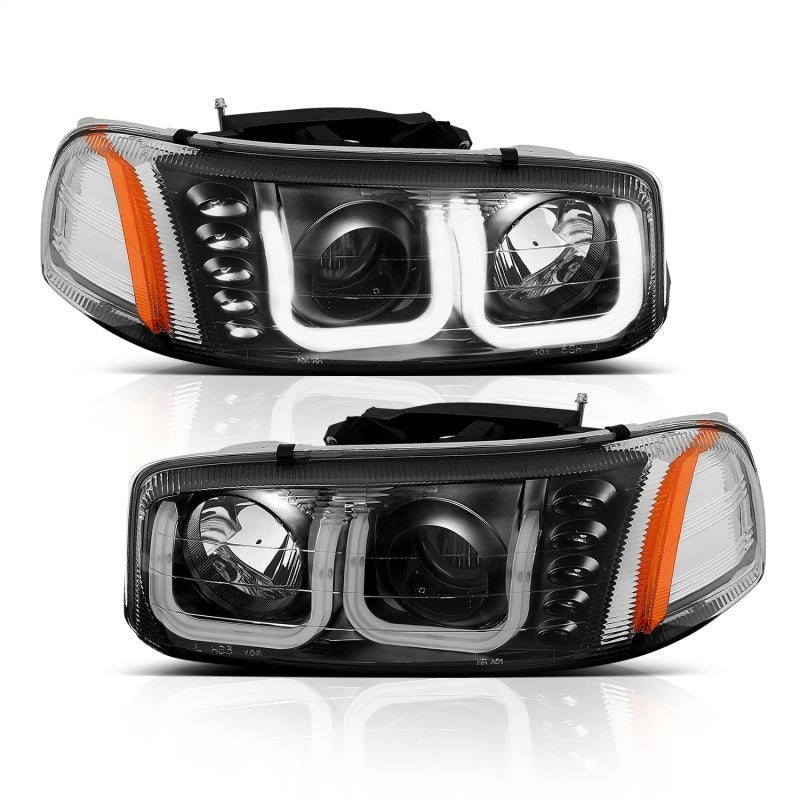 ANZO 1999-2006 GMC Sierra 1500 Projector Headlights with U-Bar, Black Housing, Clear Lens, Pair