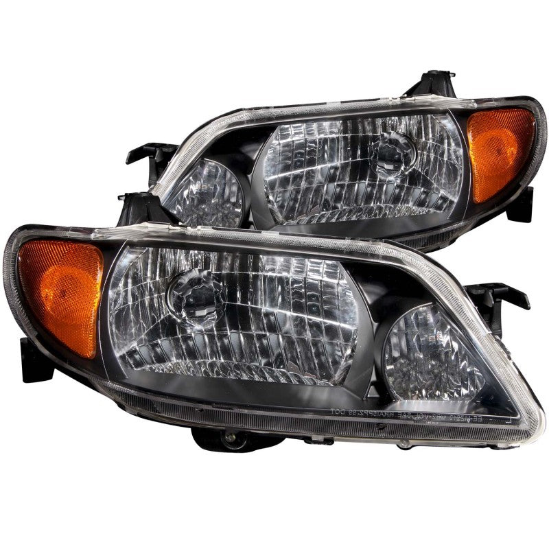 ANZO 2001-2003 Mazda Protege Crystal Headlights Set with Clear Lenses and Black Housing