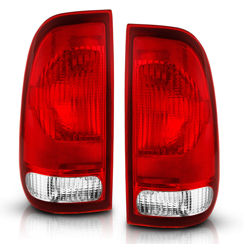 ANZO 377010 Tail Light Assembly for Ford F-150 and F-250 - Chrome Housing Red/Clear Lens – OE Replacement