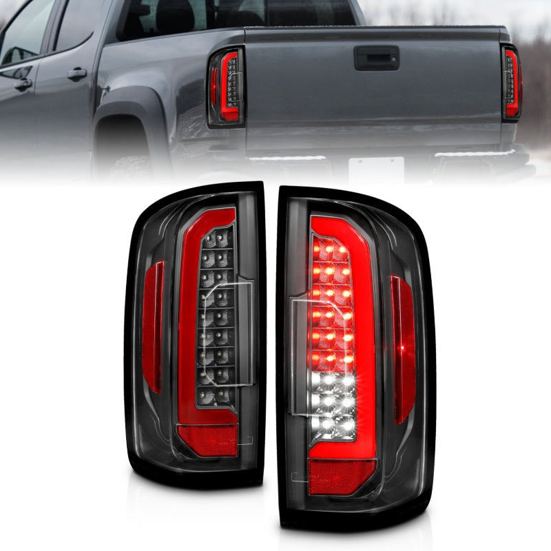 ANZO 15-21 Chevrolet Colorado Full LED Tail Lights with Red Lightbar, Black Housing and Clear Lens