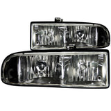 ANZO 1998-2005 Chevrolet S-10 Crystal Headlights with Black Housing and Clear Lenses