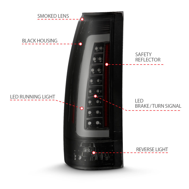 ANZO 1999-2000 Cadillac Escalade LED Tail Light Assembly with Smoke Lens and Black Housing – Pair