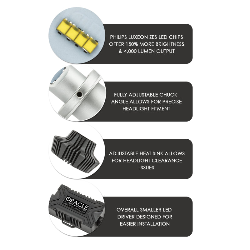 Oracle Lighting H11 4000 Lumen LED Headlight Bulbs – 6000K Bright White Light for Enhanced Nighttime Visibility