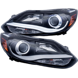 ANZO 2012-2014 Ford Focus Projector Headlights with Plank Style Design, Black Housing and Clear Lens