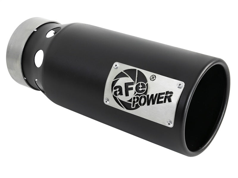 aFe Saturn 4S 4-inch Intercooled Exhaust Tip with Black Finish, 4-inch Inlet x 5-inch Outlet, 12-inch Length