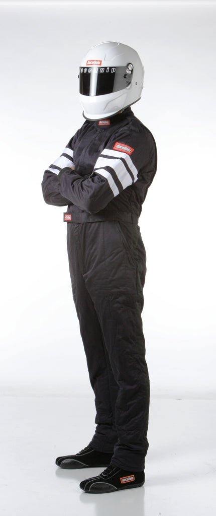 RaceQuip Black SFI-5 Racing Suit - Large, Flame-Resistant Automotive Safety Gear