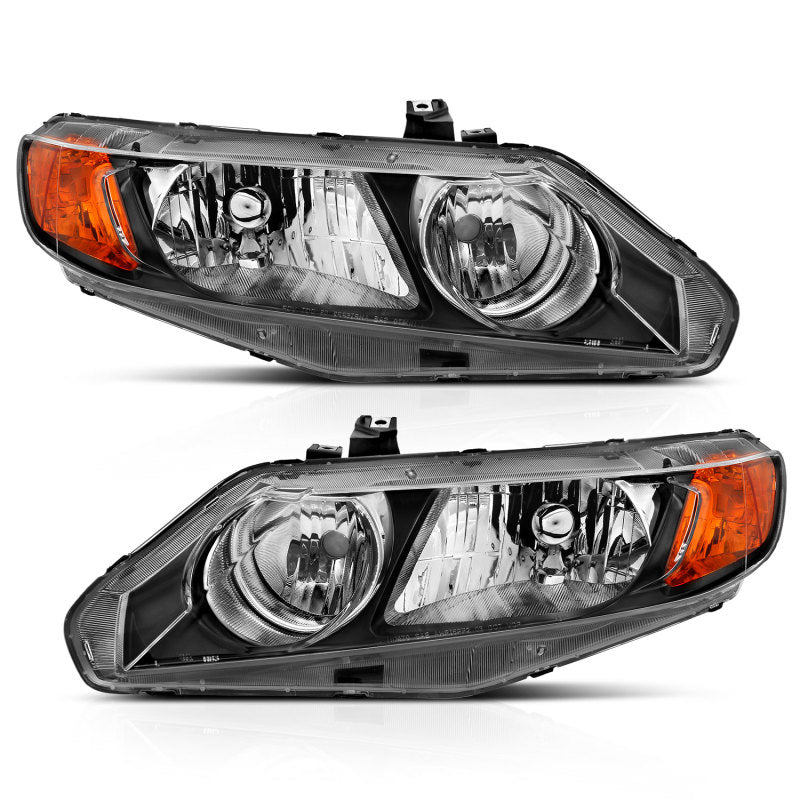ANZO 2006-2011 Honda Civic Crystal Headlight Set with Clear Lens and Black Housing