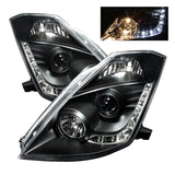 Spyder Nissan 350Z 2003-2005 Projector Headlights with DRL, Halogen Model, Black - Part Number PRO-YD-N350Z02-DRL-BK