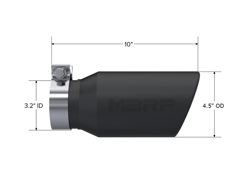 MBRP Universal Exhaust Tip 4.5 inch Outer Diameter, Black Coated, Angled Cut Rolled End - Part Number mbrpT5196BLK