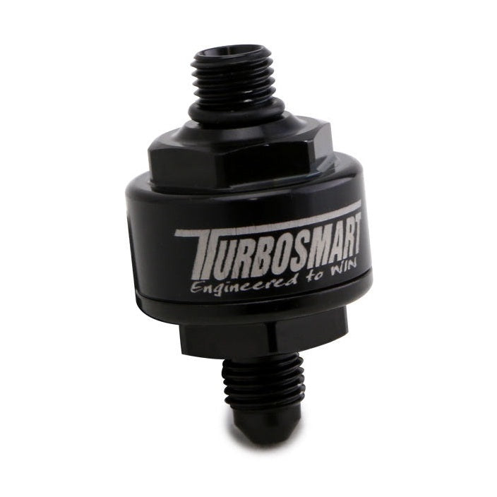 Turbosmart Billet Turbo Oil Feed Filter with 44 Micron Pleated Disc – AN-4 Male to AN-4 ORB – Black