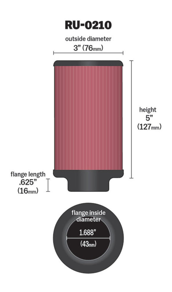 K&N Engineering Universal Rubber Air Filter Part #KNNU-0210 for Motorcycle and ATV Applications