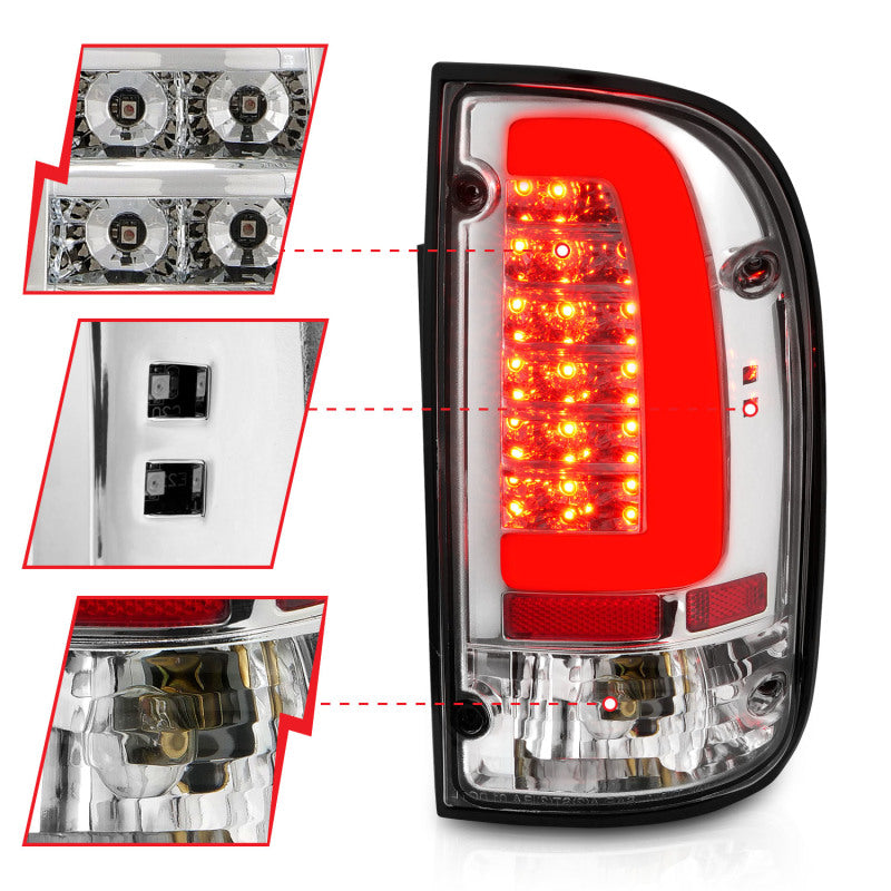 ANZO 95-00 Toyota Tacoma LED Tail Light Pair with Chrome Housing and Clear Lens