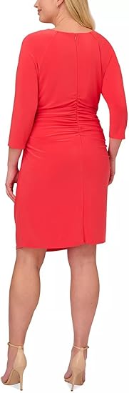 Adrianna Papell Keyhole Neck Long Sleeve Sheath Dress, RED Hibiscus, 10