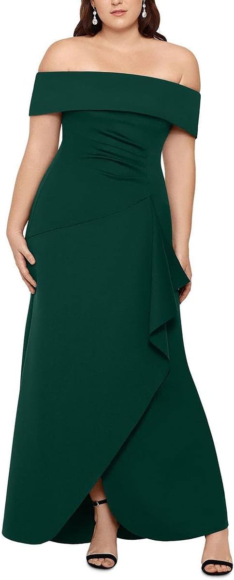 Xscape Plus Size Long Scuba Off-The-Shoulder Dress Hunter 14W